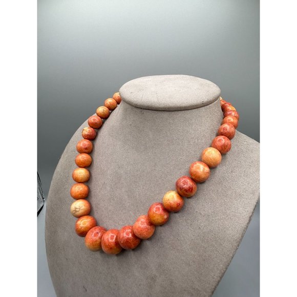 Sponge Coral Apple Coral Necklace Beaded Organic Natural Beads Graduated Strand - Picture 6 of 9